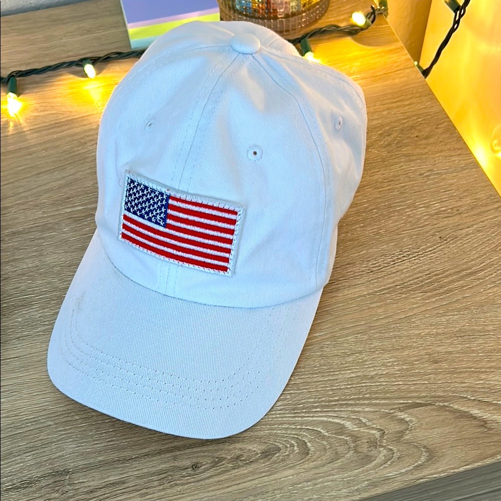 White Cap with American Flag Patch